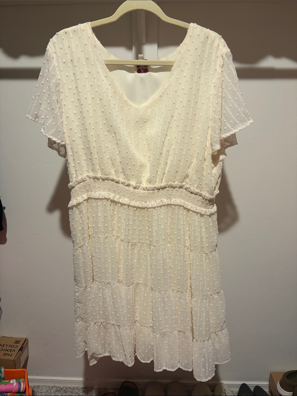 Hayden Cream Swiss Dot Tiered Mini Dress